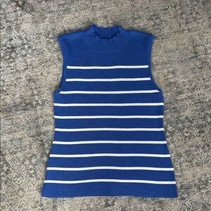Tahari ASL Blue and White Striped Sleeveless Knit Top
